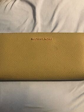 Michael Kors Yellow Pebbled Leather Zip Wallet